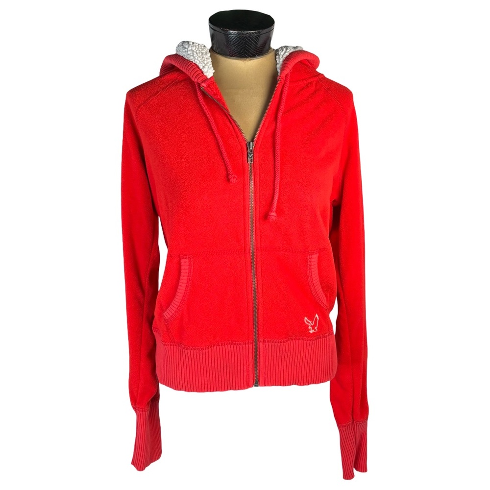American Eagle Outfitters Womens Fleece Full Zip Hoodie Size L Orange
